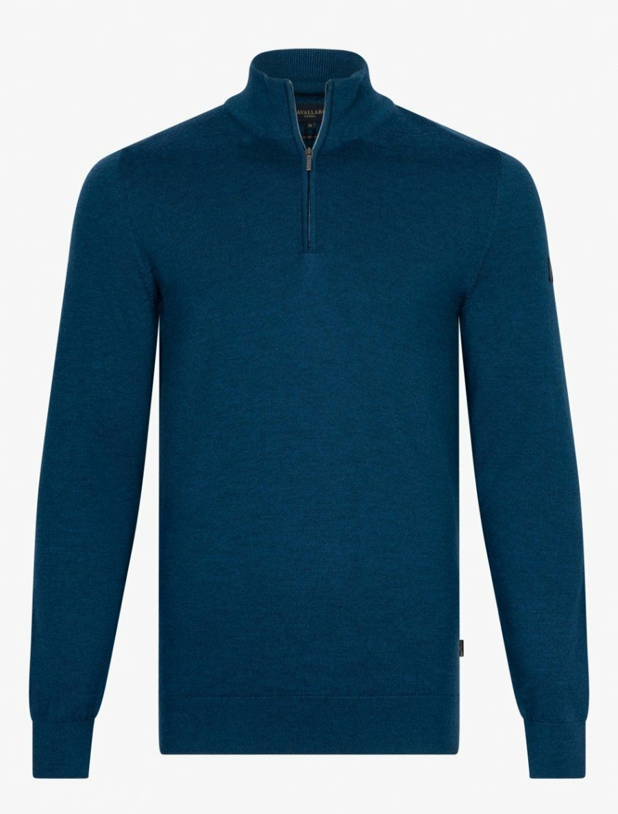 Heren Cavallaro Napoli Truien | Merino Half Zip Trui Petrol